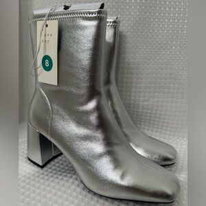 A New Day Pippa Stretch Ankle Boots in Shimmering Silver Metallic